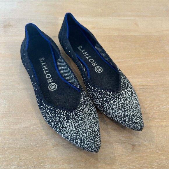 Rothy’s Point Women's Midnight Black Sparkle Pointed Toe Ballet Flats Retired 8 - Picture 1 of 6